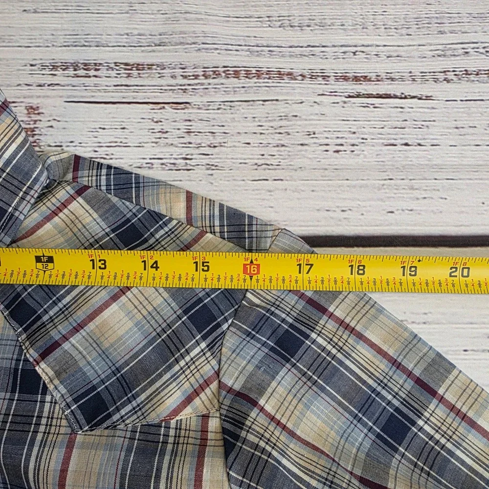 Vintage 1984 Levis Western Pearl Snap Shirt Mens Small Plaid Blue Tan Light Thin